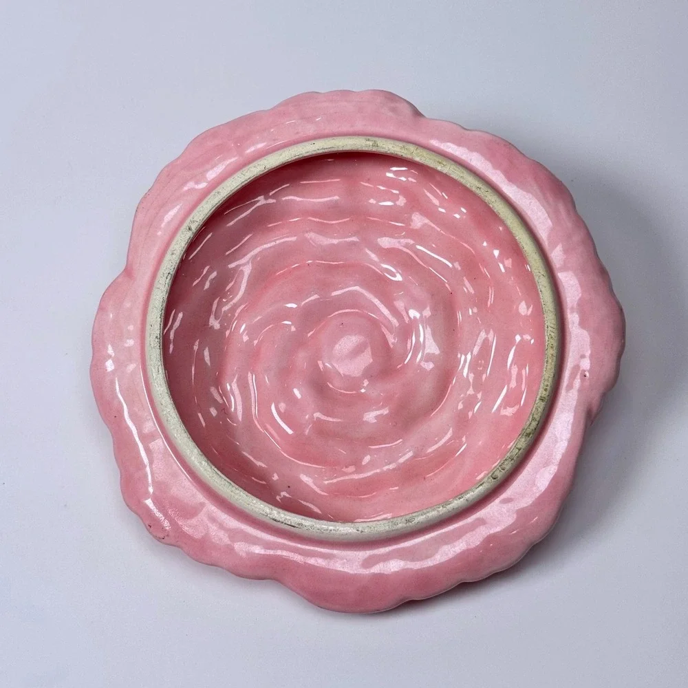 Vintage 1956 Miramar of California Pink Cabbage Leaf Covered Dish 644 Rosebud